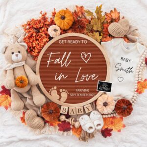 Fall In Love Pregnancy Announcement Digital, Autumn Baby Announce, Neutral, Instant Editable Template, Social Media, Gen