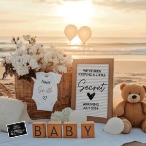 Beach-Themed Pregnancy Reveal, Digital & Editable Template, Nautical Baby Announcement, Instant Download, Sweet Baby Mes