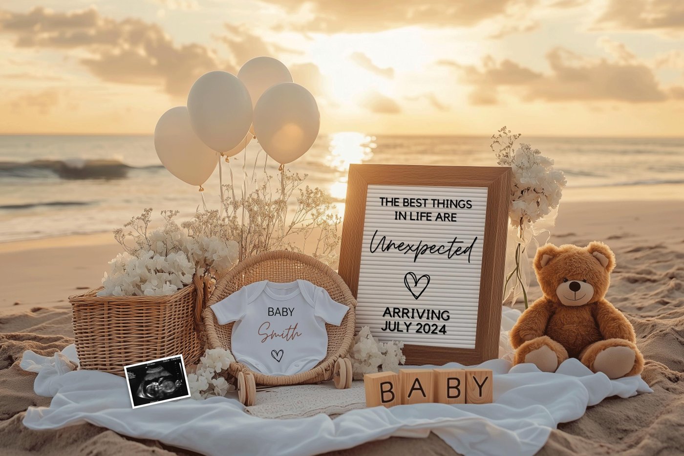 Beach Pregnancy Announcement, Digital & Editable Template, Nautical Baby Announcement, Instant Download, Sweet Baby Mess