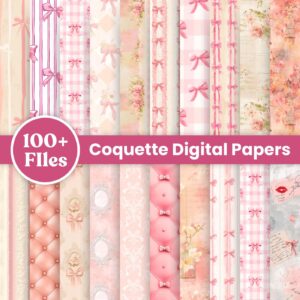 100+ Coquette Digital Paper Bundle, – A Collection of 100+ Backgrounds Featuring Soft Pastel Pink Digital paper, Scrapbo