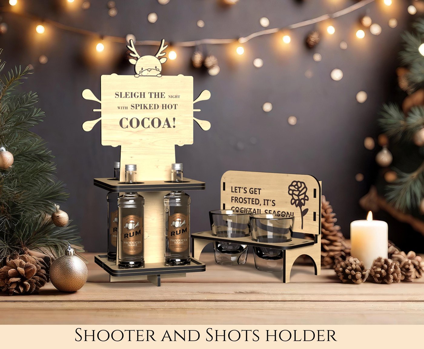 Shooter Liquor Bottle and shots holder, Oval Ornament Set SVG laser cut file , Christmas ornaments, Ornaments SVG, Best