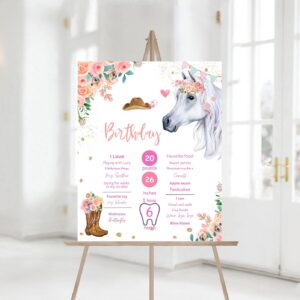 Happy Birthday Milestone sign Horse Birthday Sign Saddle Up Watercolor Cowgirl Party Girl Pony Birthday sign Download PR