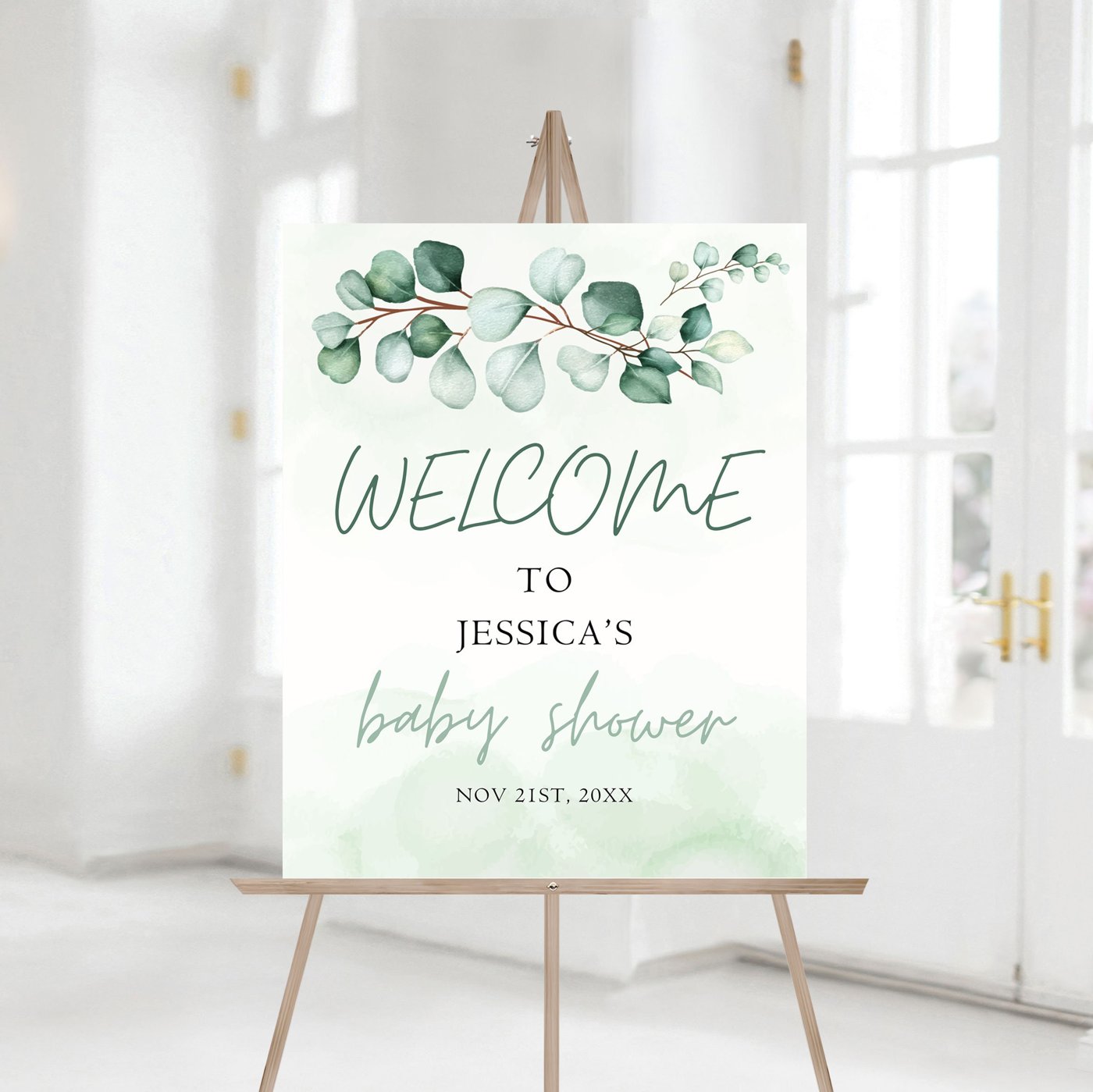 Editable Eucalyptus Baby Shower Welcome Sign, Greenery Baby Shower Welcome Sign, Printable Baby Shower 1226
