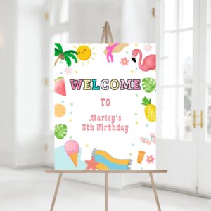Editable Splish Splash Birthday Welcome Sign Pool Party Girl Summer Waterslide Birthday party Decor Sign Template Printa