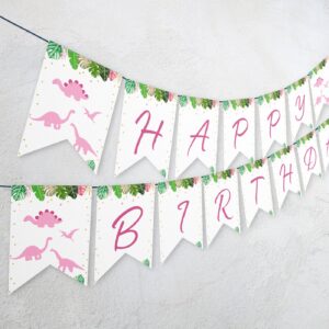 Editable Pink Dinosaur Happy Birthday Banner, Pink & Gold Dinosaur Safari, Girl Dinosaur, Gold Safari Party banner Decor