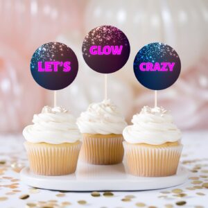 Editable Neon Glow Birthday Party Cake Topper, Glow In The Dark Cupcake Topper cake decor 1247