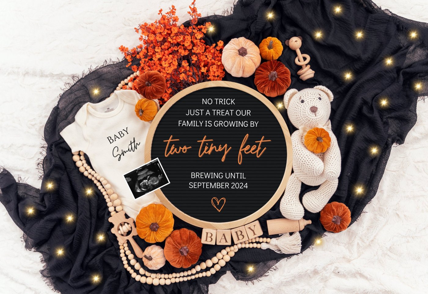 Halloween Digital Pregnancy Announcement, New Little Boo, Halloween Social Media, Instant Editable Template, No Trick Ju