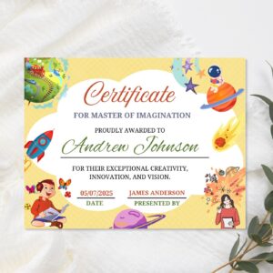 Master Of Imagination Certificate – Printable Award Template – Fun Achievement Certificate for Children – Customizable D