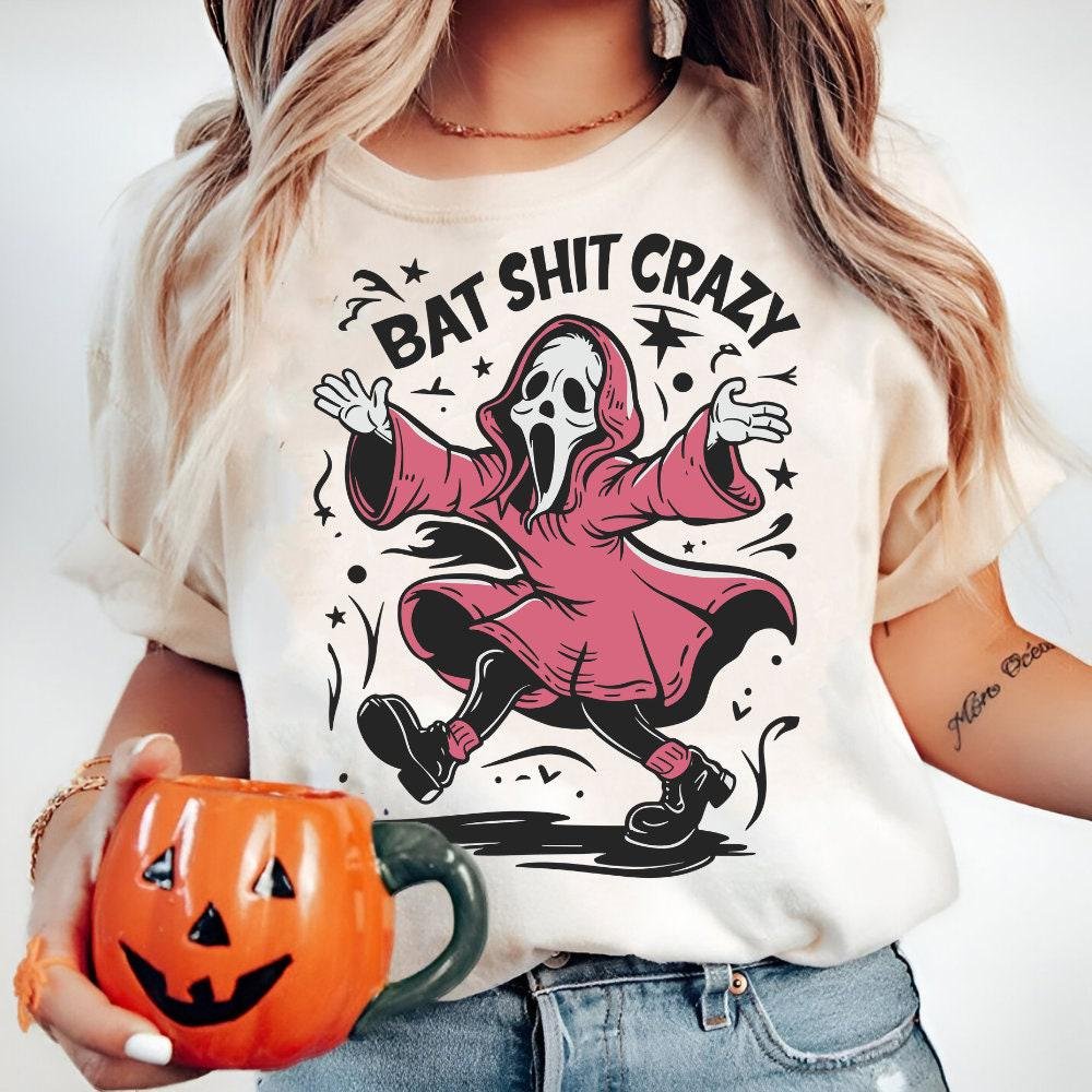Retro Bat Shit Crazy Png, Halloween png, Girly Halloween png, Spooky Season Png, Halloween Vibes Png, Aesthetic Png, Hal