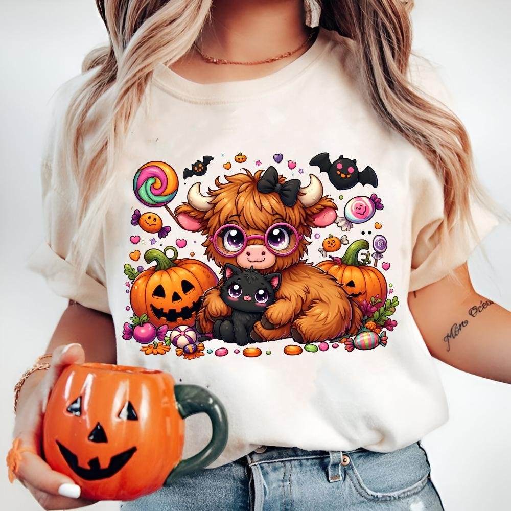 Halloween cow and cat Png, Black cat Halloween png, Girly Halloween png, Spooky Season Png, Halloween Vibes Png, Hallowe