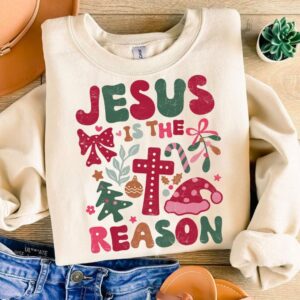 Jesus is the reason Png, Boho Floral Christmas Png, Christian Christmas Png, Jesus Chrristmas Cross Png, Dalmatian Dots