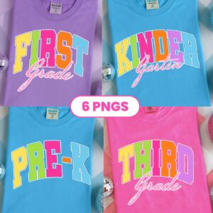 Retro Back to School PNG Neon Disstressed Bundle, Girly Pink Bow, Hand Drawn, Colorful Coquette Kindergarten Pre-K 1st 2