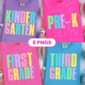 Retro Neon Back to School PNG Bundle, Girly Pink Bow, Hand Drawn, Colorful Coquette Kindergarten Pre-K 1st 2nd 3rd 4th G