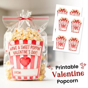 Printable Popcorn Valentine Labels | Classroom Valentines | Valentines Day Printable | Editable Valentine Treat Tags |