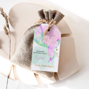 Editable Mermaid Birthday Favor Tags Birthday Thank You Tags Girl Pink Aqua Purple Gold Mermaid Birthday Under The Sea P