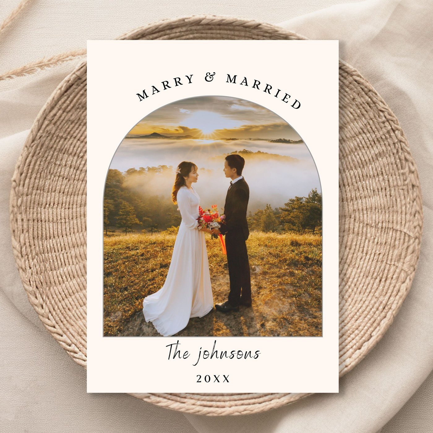 Christmas Card Template | Married & Bright Christmas Card | Newlywed Christmas Card | Boho Wedding Thank You Card | Edit