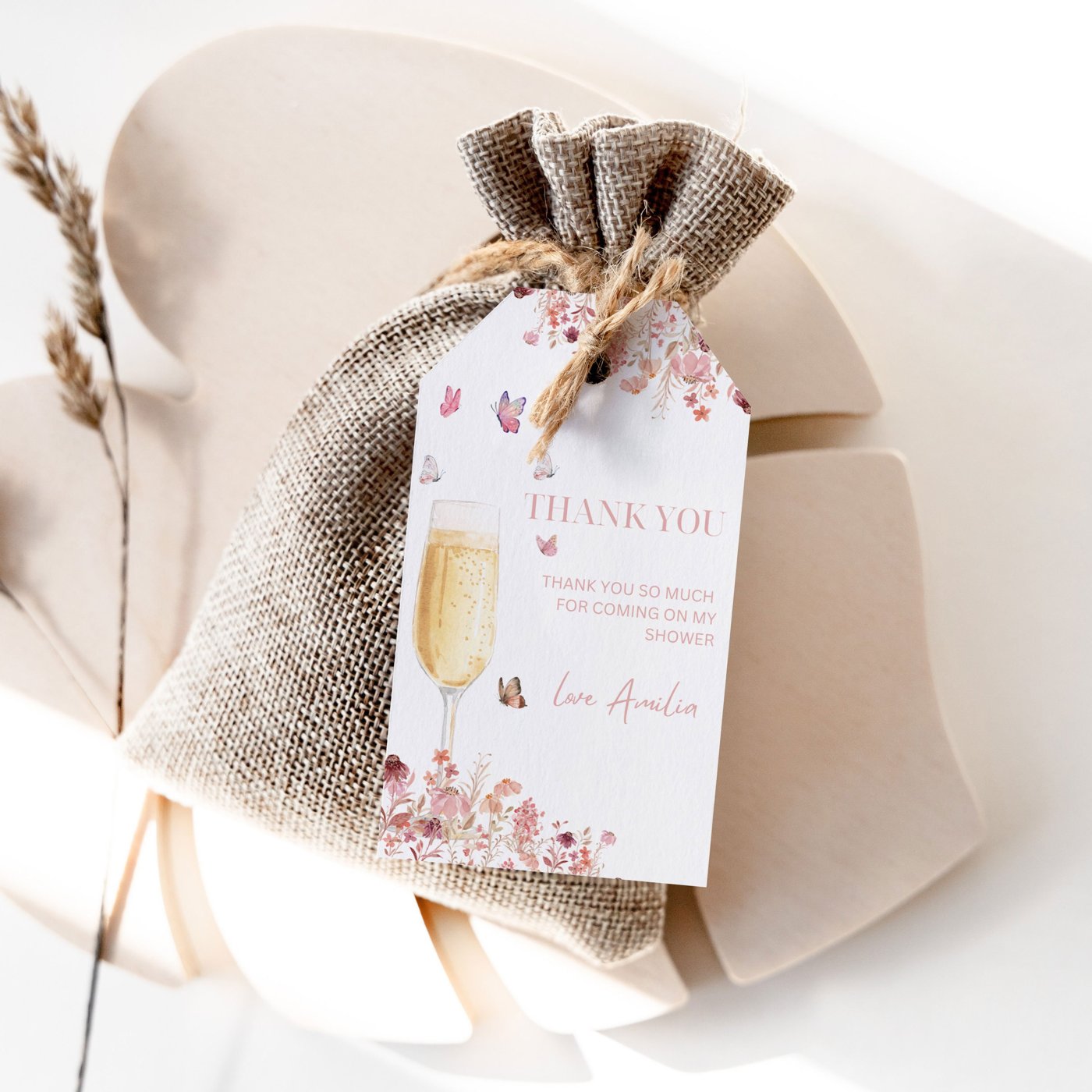 EDITABLE Petals and Prosecco Bridal Shower Thank you tags, Pink Floral Custom Digital Floral Favor Tags, Editable Print