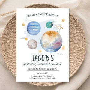 Editable Outer Space First Birthday Invitation Galaxy Blast Off First Trip Around the Sun Download Printable Template Di