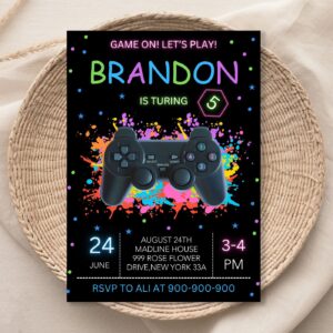 Editable Gaming Birthday Invitation, Gamer Invitation, Gamer birthday 5x7 Editable Canva Template 1182