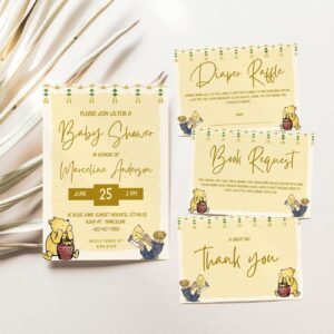 Winnie The Pooh Invitation Bundle, Gender Neutral Baby Shower Template, Editable Winnie Pooh Baby Shower Party 099