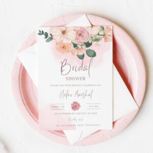AVA Soft Blush Pink Bridal Shower invitation Template, Floral Electronic Bridal Shower invites, Digital Download, Smartp