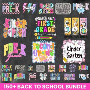 150+ Back to School Bundle PNG, Kinder garten Pre-k 1st/2nd/3rd/4th Grade, Preppy Teacher First Day of School Shirt Desi