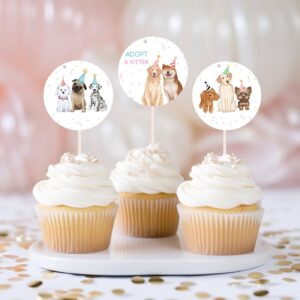 Editable Dog Birthday Party Cake Topper Puppy Birthday Invite Pink Girl Doggy Shelter Animal Pet Vet Custom Cupcake Topp