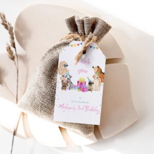 Editable Puppy Birthday Thank you tags Let's Paw-ty Girl Puppy Birthday favor tags Puppy Dog Birthday Pink Gold Balloons