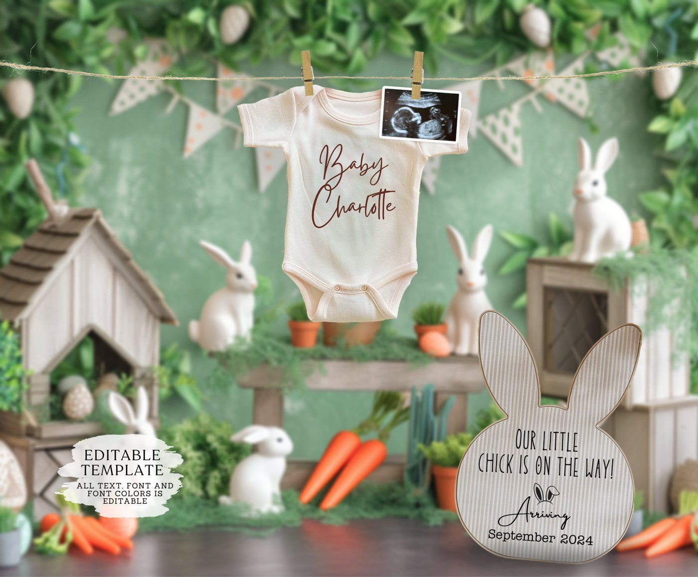 Easter Pregnancy Announcement Digital, Spring Baby Announcement, Gender Neutral Template, April Boho Reveal, Easter is E
