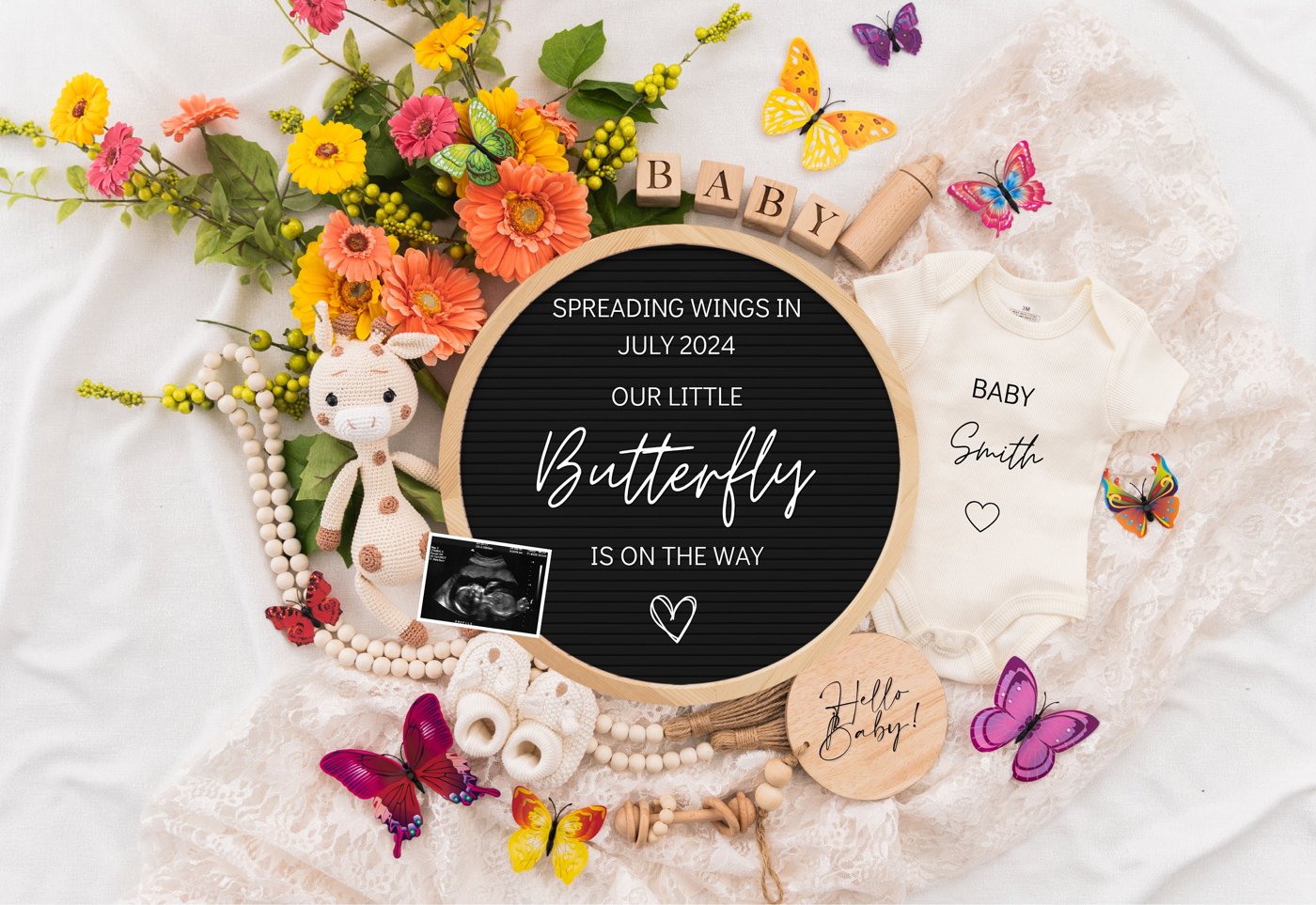 Spring is in The Air, Digital Pregnancy Announcement, Baby Announcement, Floral Gender Neutral Template, Social Media Re