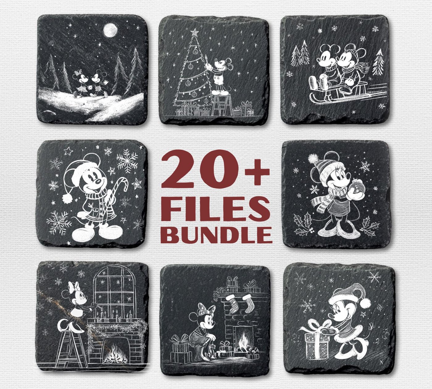 Mikey Mouse Christmas Slate Engraving Files, Illusion Laser PNG, Laser Burn, Slate Coasters PNG, Glowforge, mouse and fr