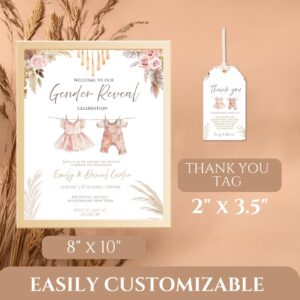 Editable Boho Bear Baby Shower Table sign and thank you tag– Neutral Brown & Blue Design – Girl or Boy Gender Reveal Inv