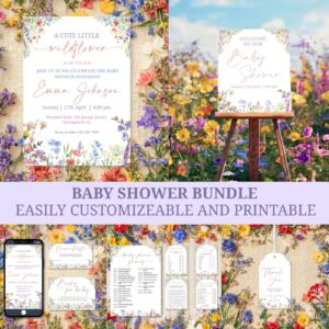 Baby in Bloom Shower Bundle, Printable Wildflower Theme, Editable Baby Shower Games, Floral Baby Celebration Decor