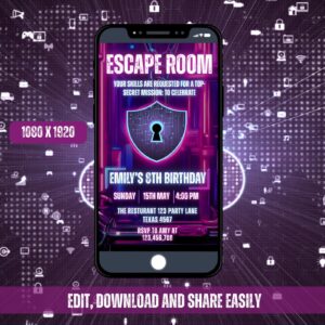 Escape Room Birthday Mobile Invitation Template, Mystery Party Design, Gender-Neutral Theme for Preteens and Teens, Esca