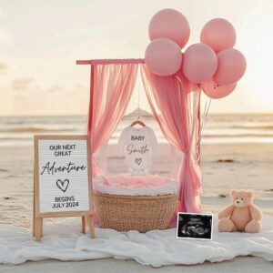 Girl Baby Nautical Baby Announcement, Pink theme Beach Pregnancy Announcement, Digital & Editable Template, Instant Down