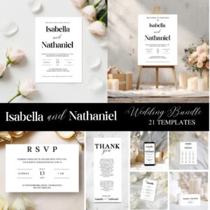 Isabella Editable Wedding Invitation Bundle – Elegant Script Template Kit, Modern Wedding Invitations Set