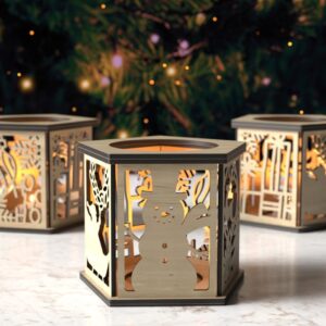 Christmas Decor Lantern Night Light Decoration Centerpiece SVG | Table Lampshade & Candle Holder Digital Download, Candl