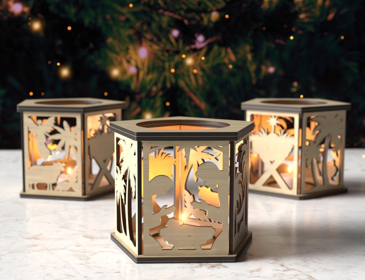 Christmas Decor Lantern Night Light Decoration Centerpiece SVG | Table Lampshade & Candle Holder Digital Download, Candl