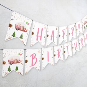 Editable Happy Camper Birthday Party Simple Birthday Banner Girl Pink Camping Party Pink Camper Glamping Party banner De