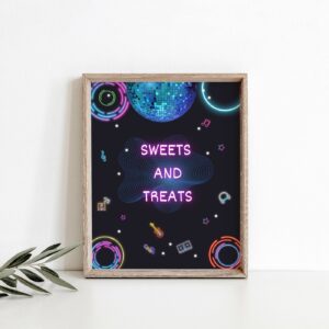 Editable Disco Party Birthday Table sign Glow Party, Disco Gender Neutral, Dance Party Neon, Sweet and Treats sign, Birt