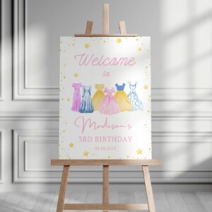 Editable Princess Birthday Welcome Sign Girl Princess Welcome Royal Dress-up Party Costume Pink Gold Girls Template Corj