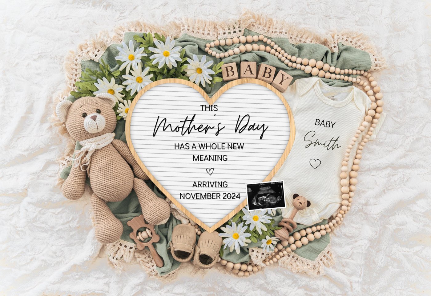 Mother's day Digital Pregnancy Announcement, Gender Neutral Editable Template, Floral Baby Announcement, Personalized ba