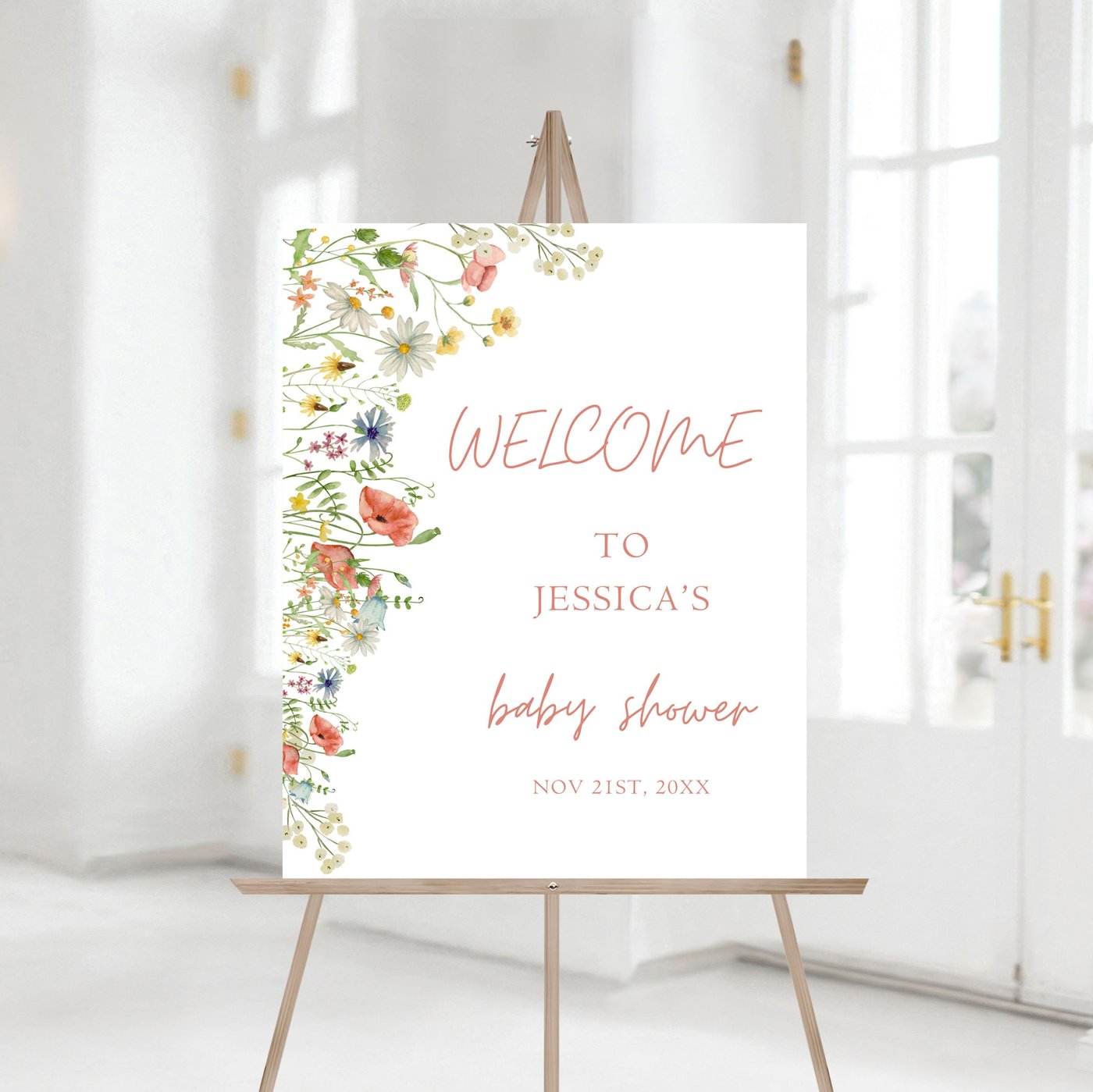 Editable Wildflower Baby Shower Welcome Sign, Boho Baby shower Welcome Sign, Printable Baby Shower Sign 1238