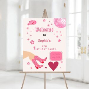 Editable Pink Cowgirl Birthday Party Pink disco Cowgirl Party, Rodeo Birthday Welcome Sign Birthday Party Decor Sign Tem