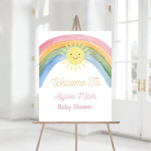 Editable Sunshine Rainbow Shower Welcome Sign, Rainbow Little Ray of Sunshine Electronic Welcome Sign, Printable Baby Sh