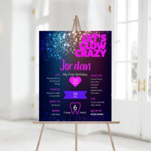 Editable Neon Glow Birthday Party Milestones Sign, Printable Glow In The Dark birthday Party Celebration party Sign Deco