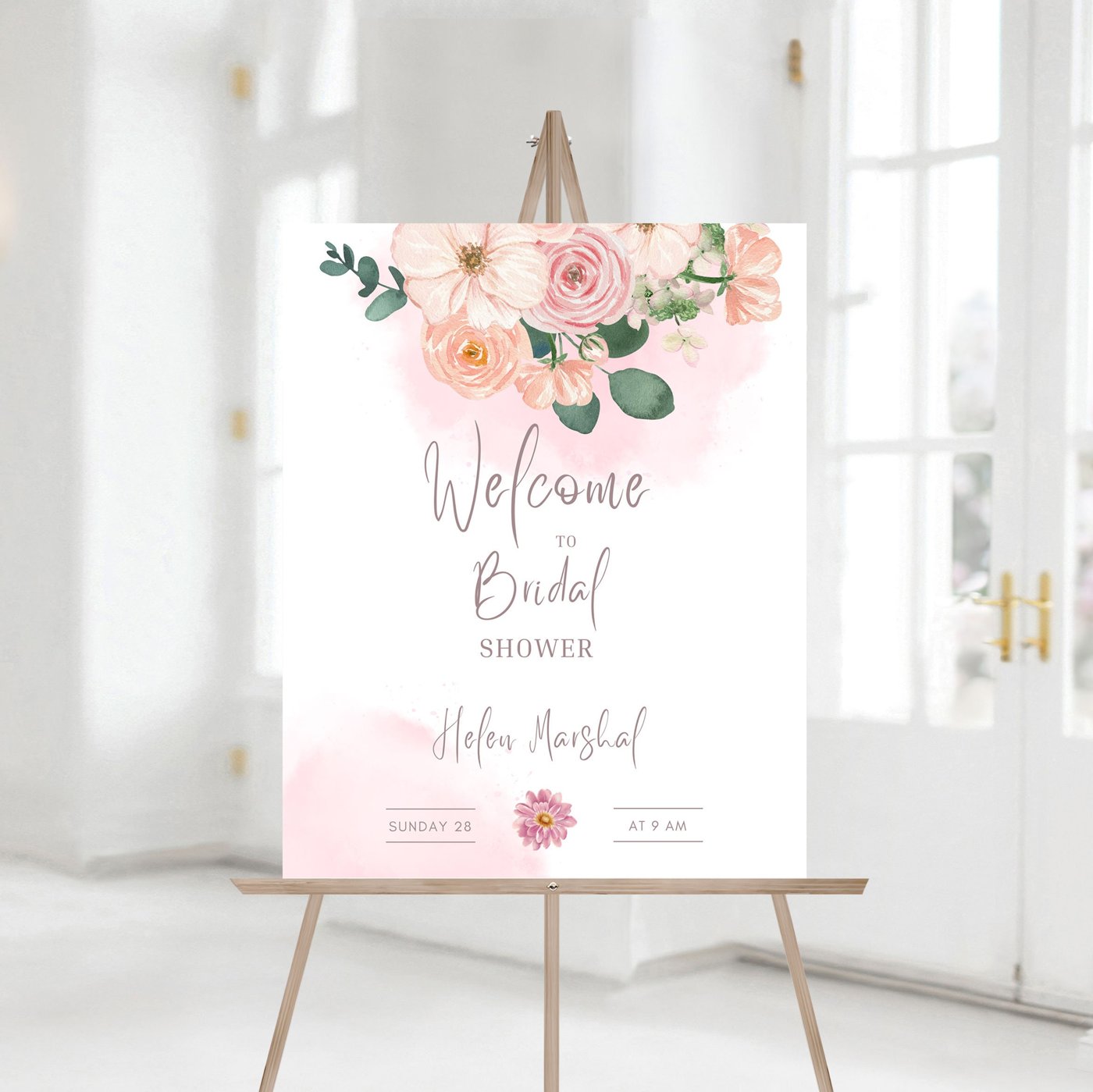 EDITABLE AVA Soft Blush Pink Bridal Shower Welcome Sign, , Floral soft pink Bridal Custom Digital welcome Sign, Editable