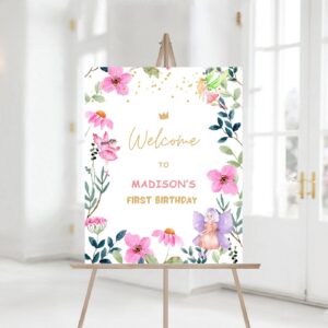 Editable Fairy First Birthday Party Welcome Sign, Printable Fairy Garden Birthday Fairy Forest Girl, Decor Sign Template