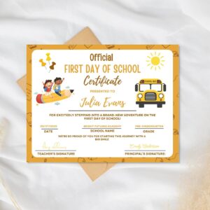 Editable First Day of School Certificate – Kids Achievement Award – Printable School Milestone – Back to School Template