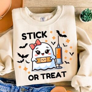 Nurse Halloween stick or treat Png, Nurse Fall Halloween Sublimation Shirt Png Files, Halloween Nursing Sublimation, Ins